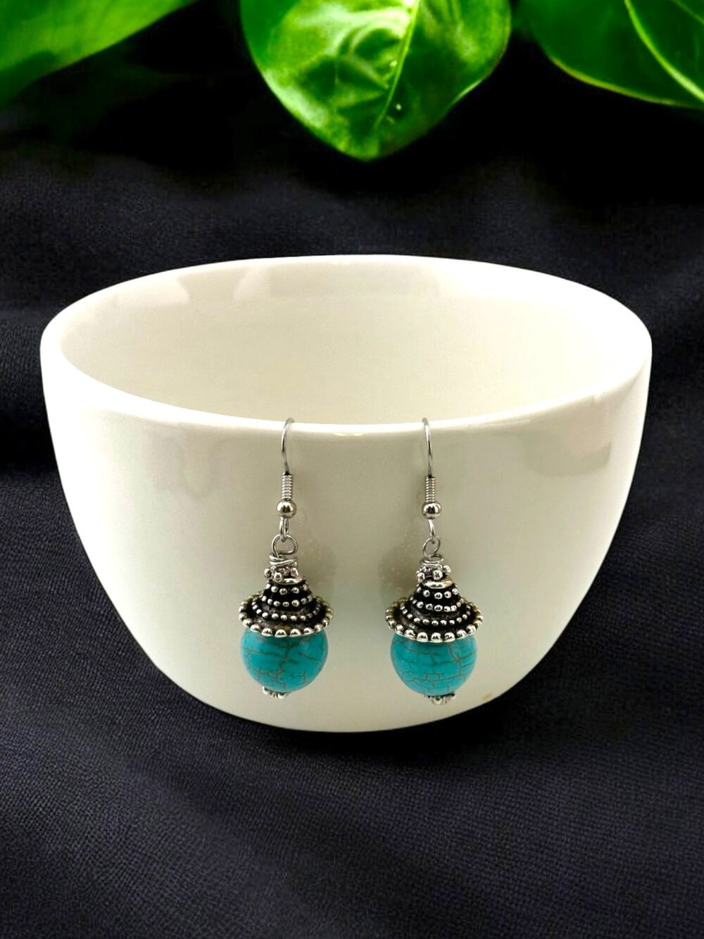 Turquoise Blue Wagnerite Earrings Southwestern Gemstone Boho Dangle 2"